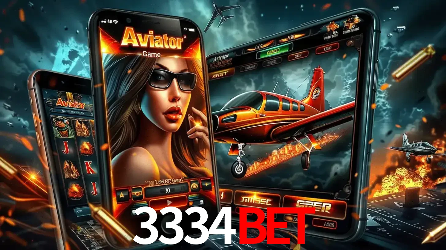 O popular jogo de apostas Aviator exibido em vários celulares e tablets, mostrando a interface emocionante e a ação de voo disponíveis para jogar agora no 3334bet.