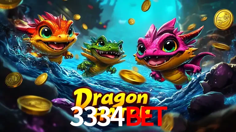 Arte promocional do jogo Dragon Hatch com três adoráveis dragões bebês nadando entre moedas de ouro, um dos slots mais divertidos para jogar no cassino 3334bet.