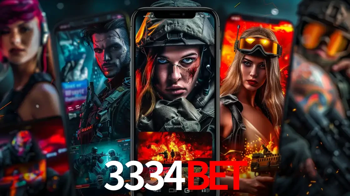 Montagem de telas de celular mostrando diversos personagens, masculinos e femininos, de um jogo de tiro, ilustrando a diversidade de equipes de e-sports para apostar no 3334bet.