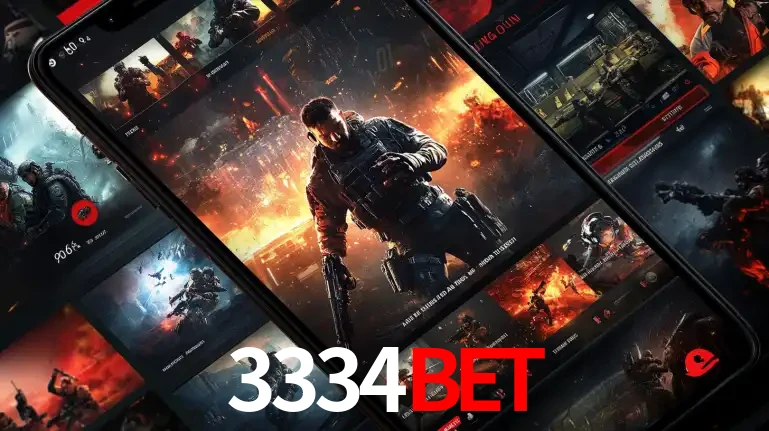 Tela de um celular exibindo uma galeria de jogos de tiro com temática militar, mostrando a variedade de e-sports disponíveis para apostas na plataforma de entretenimento 3334bet.