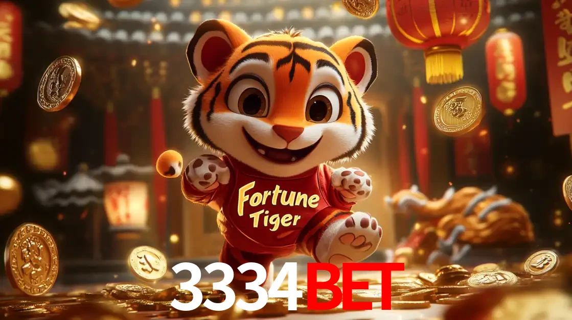 O alegre personagem do Fortune Tiger correndo sobre um caminho de moedas de ouro, simbolizando os grandes prêmios e a diversão do popular jogo de slot do 3334bet.